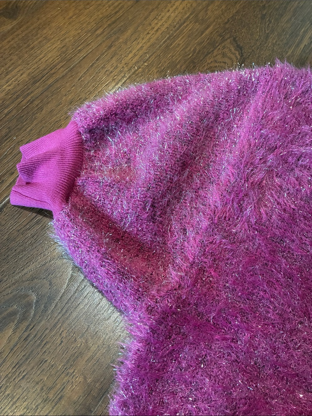 Maeve Sparkle Fuzzy Crewneck Sweater in Bright Pink - Picture 2 of 7